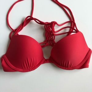 NEW RED HOLLISTER STRAPPY SWIM TOP. Crochet back